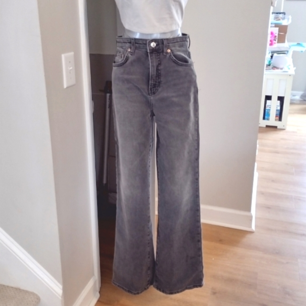 Grey Wide Leg High Waisted Jeans